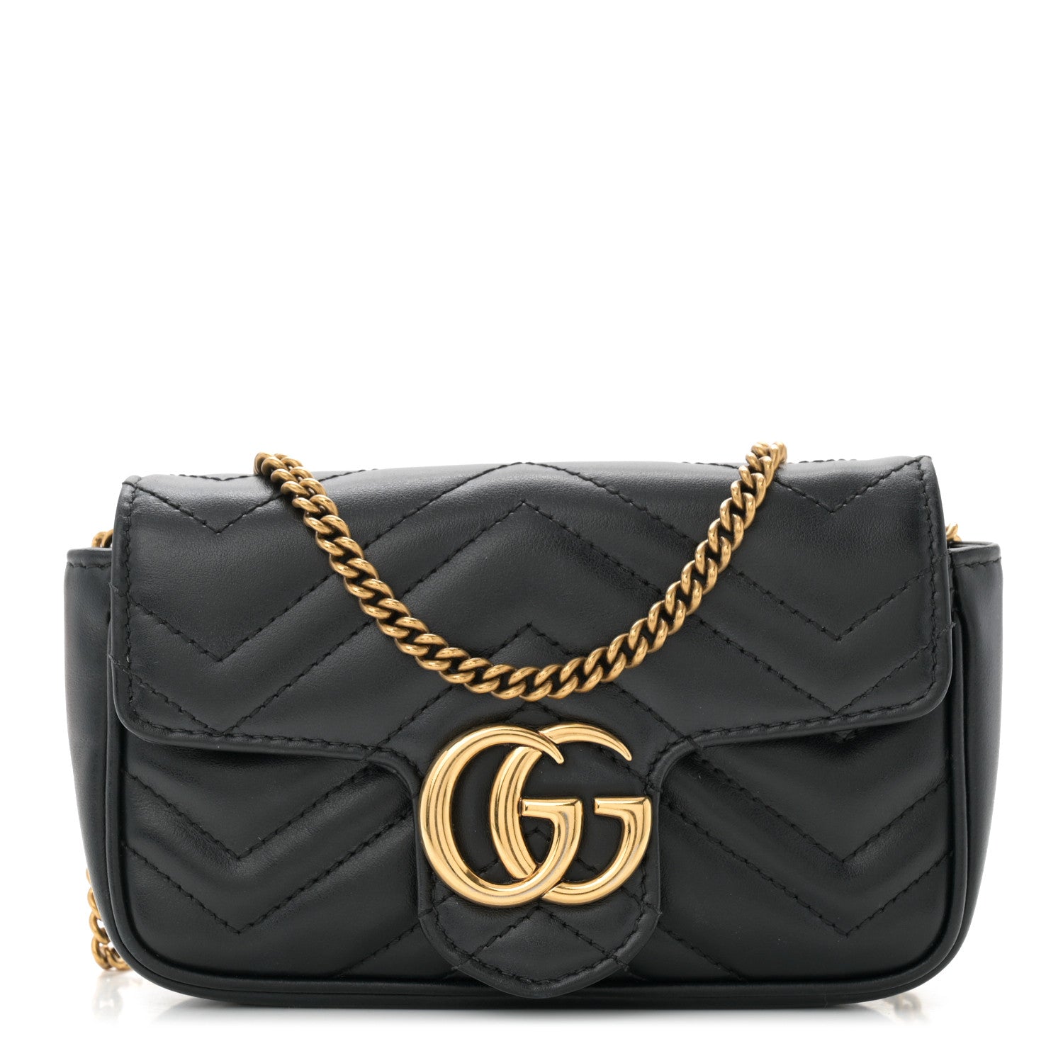 Gucci Calfskin Matelasse Super Mini GG Marmont Shoulder Bag Black 1 of 10