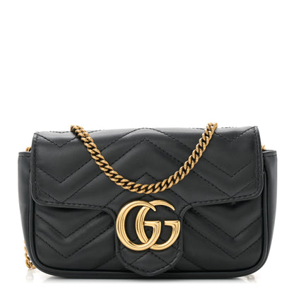 Gucci Calfskin Matelasse Super Mini GG Marmont Shoulder Bag Black 1 of 10
