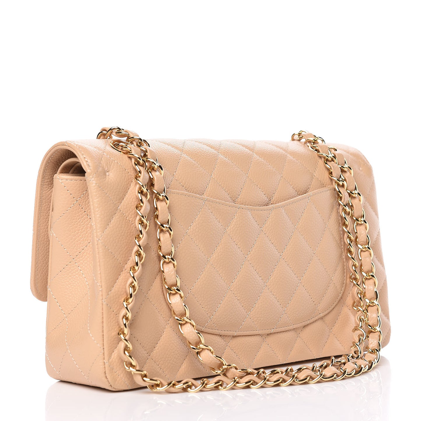 Caviar Quilted Medium Double Flap Beige Clair