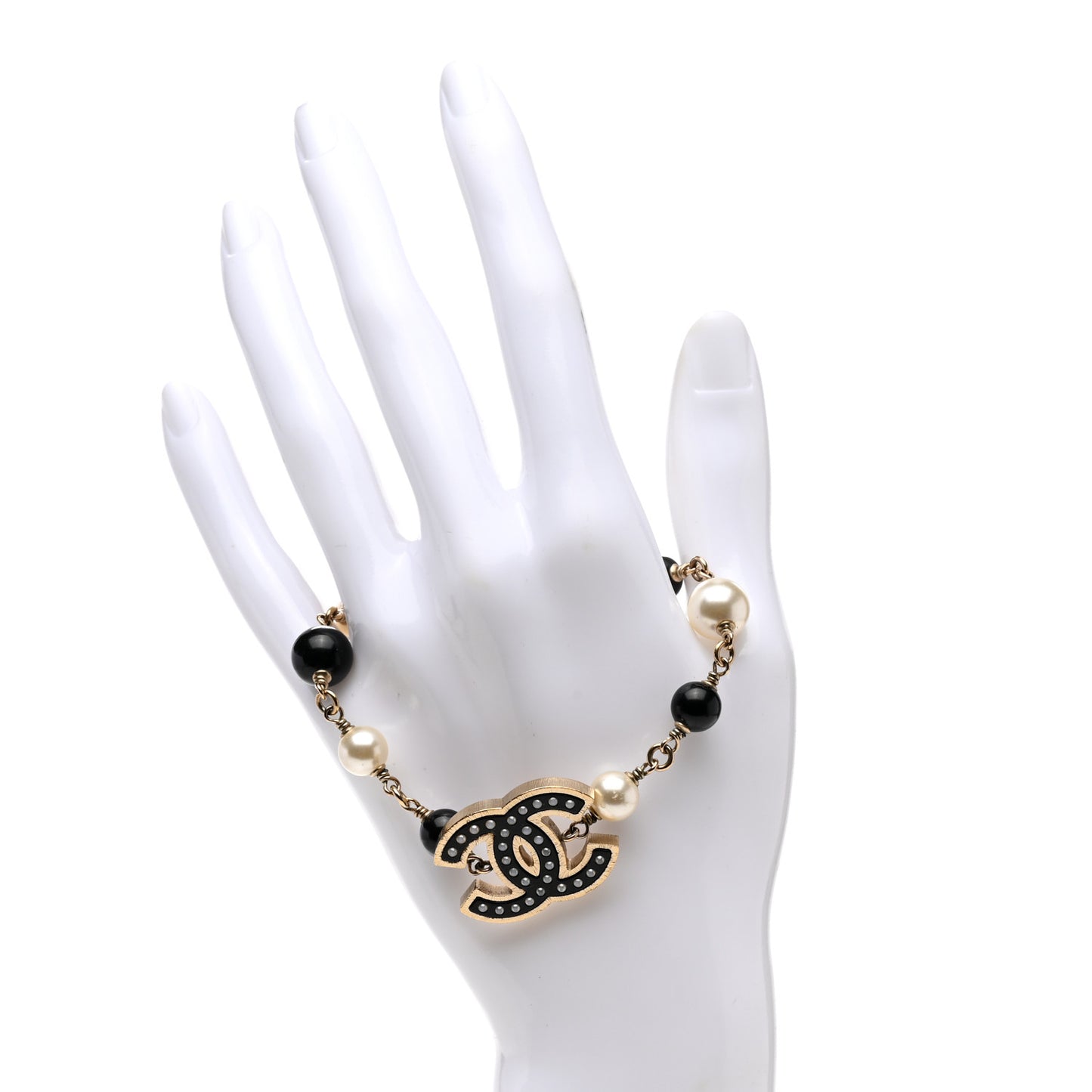 Resin Pearl Beaded CC Bracelet Gold