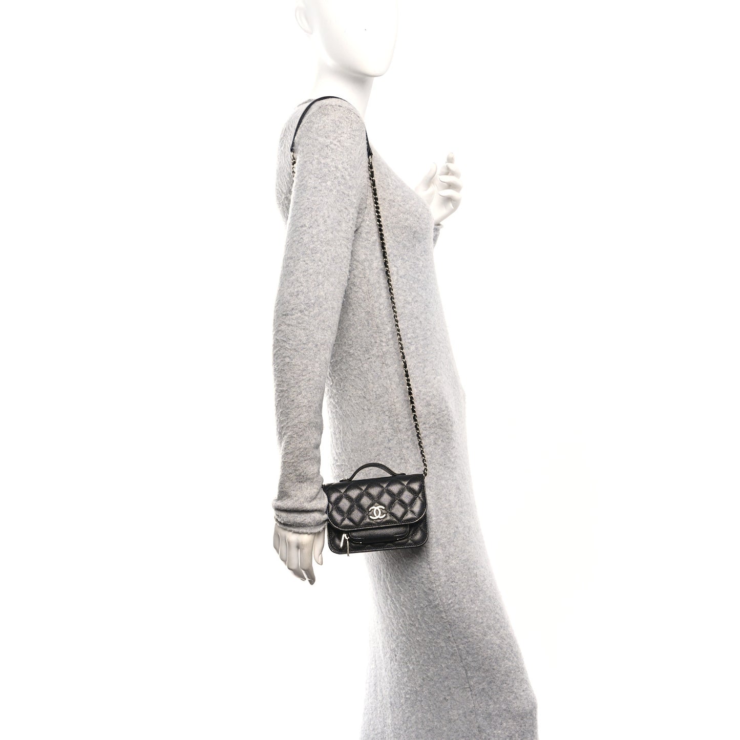 Caviar Quilted Business Affinity Clutch With Chain Black
