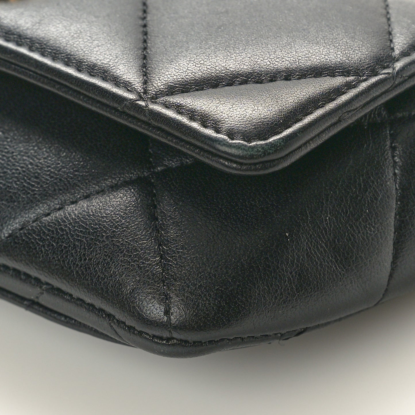 Goatskin Quilted Chanel 19 Glasses Case With Chain Black