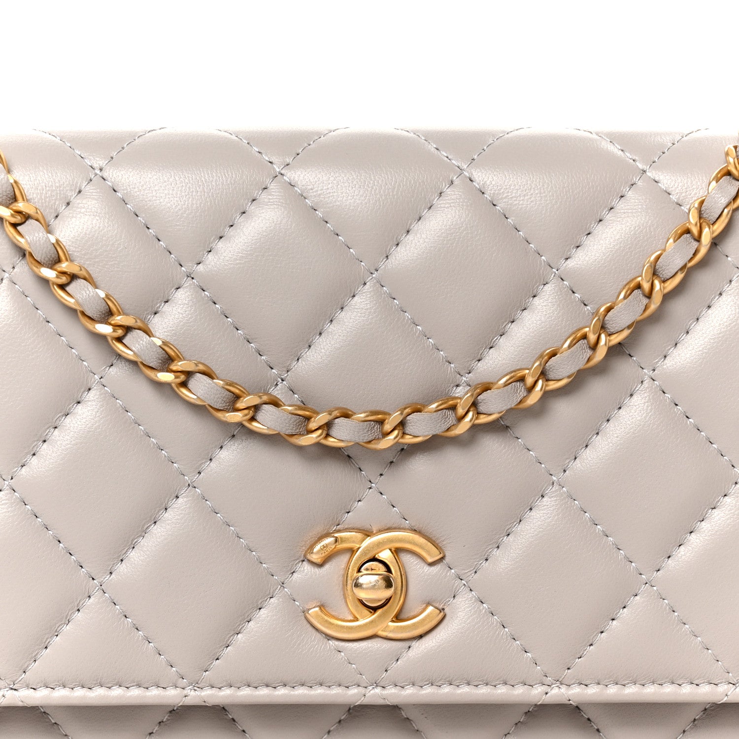 Chanel Lambskin Quilted CC Pearl Crush Wallet on Chain WOC Grey 9 of 12