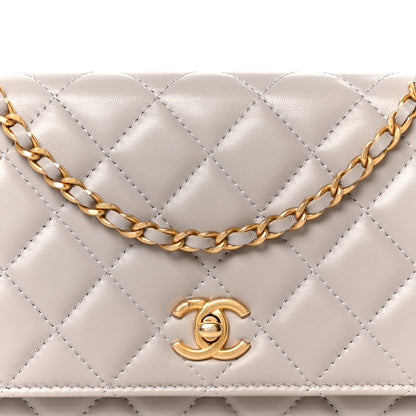 Chanel Lambskin Quilted CC Pearl Crush Wallet on Chain WOC Grey 9 of 12