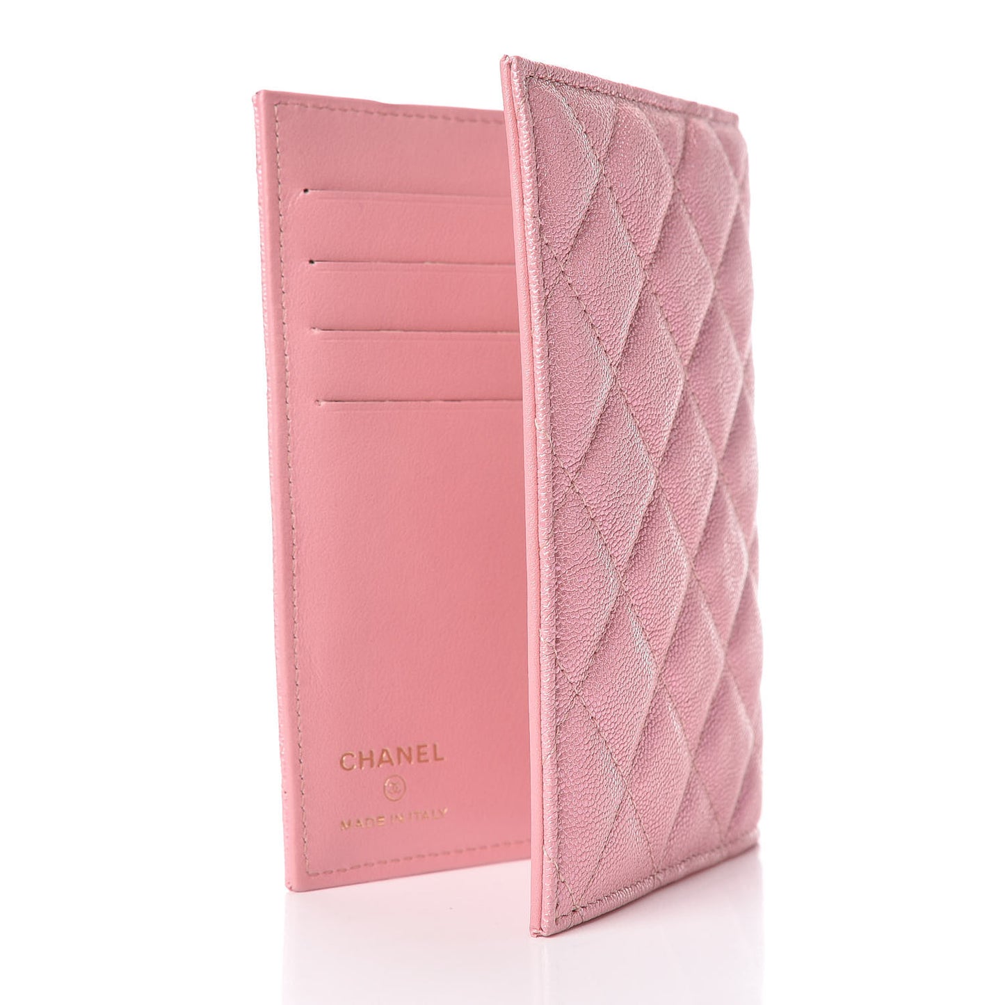 Iridescent Caviar Quilted Passport Holder Pink