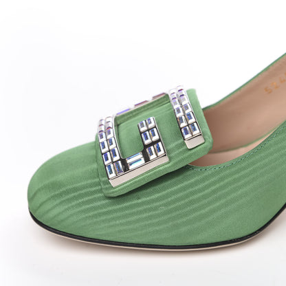 Gucci Moire Fabric Crystal Square G Madelyn Slingbacks 36 New Shamarock 9 of 10