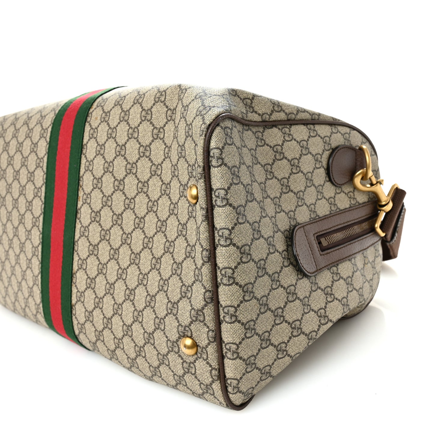 GG Supreme Monogram Textured Dollar Calfskin Web Medium Ophidia Carry-On Duffle Bag Beige Ebony New Acero