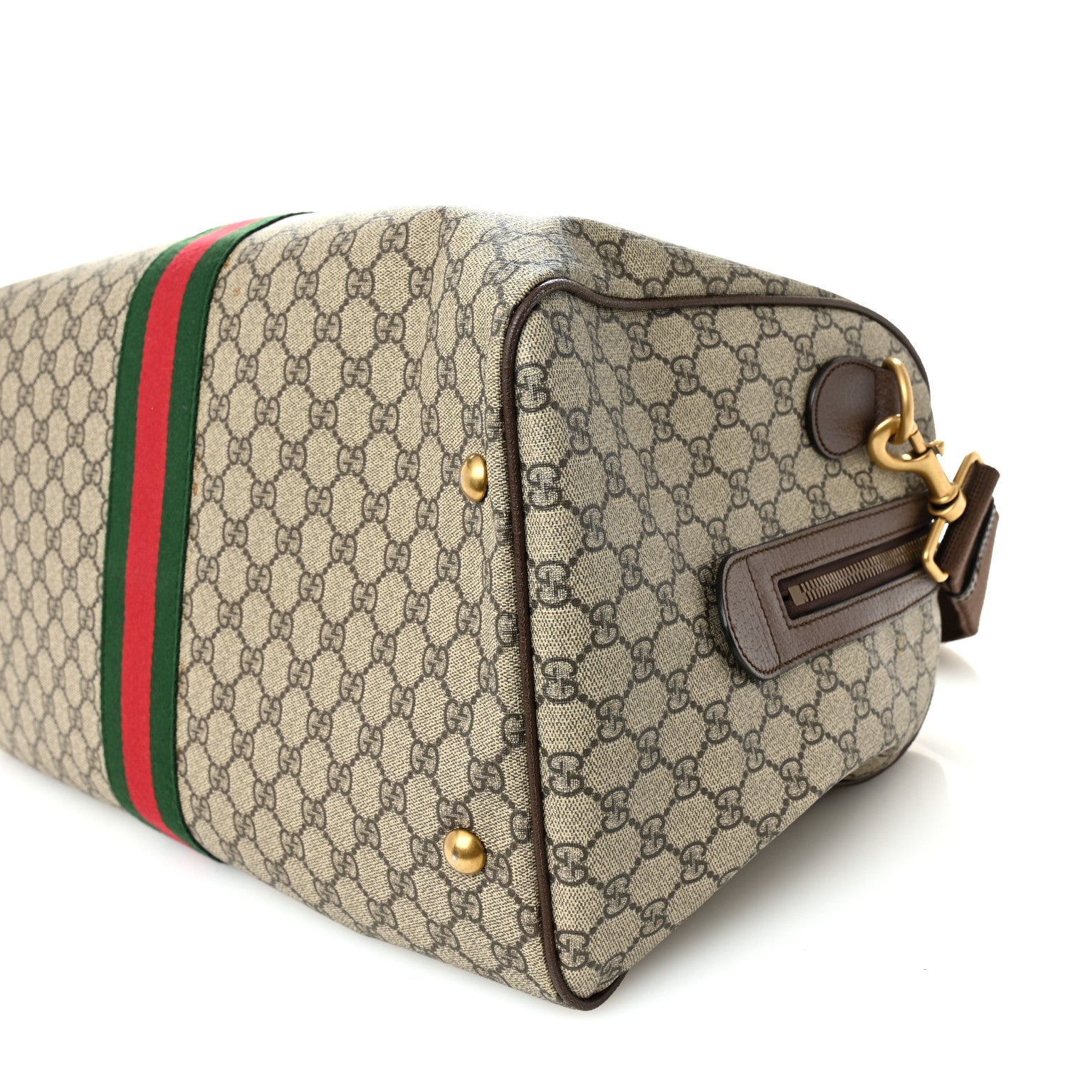 Gucci GG Supreme Monogram Textured Dollar Calfskin Web Medium Ophidia Carry-On Duffle Bag Beige Ebony New Acero 9 of 9