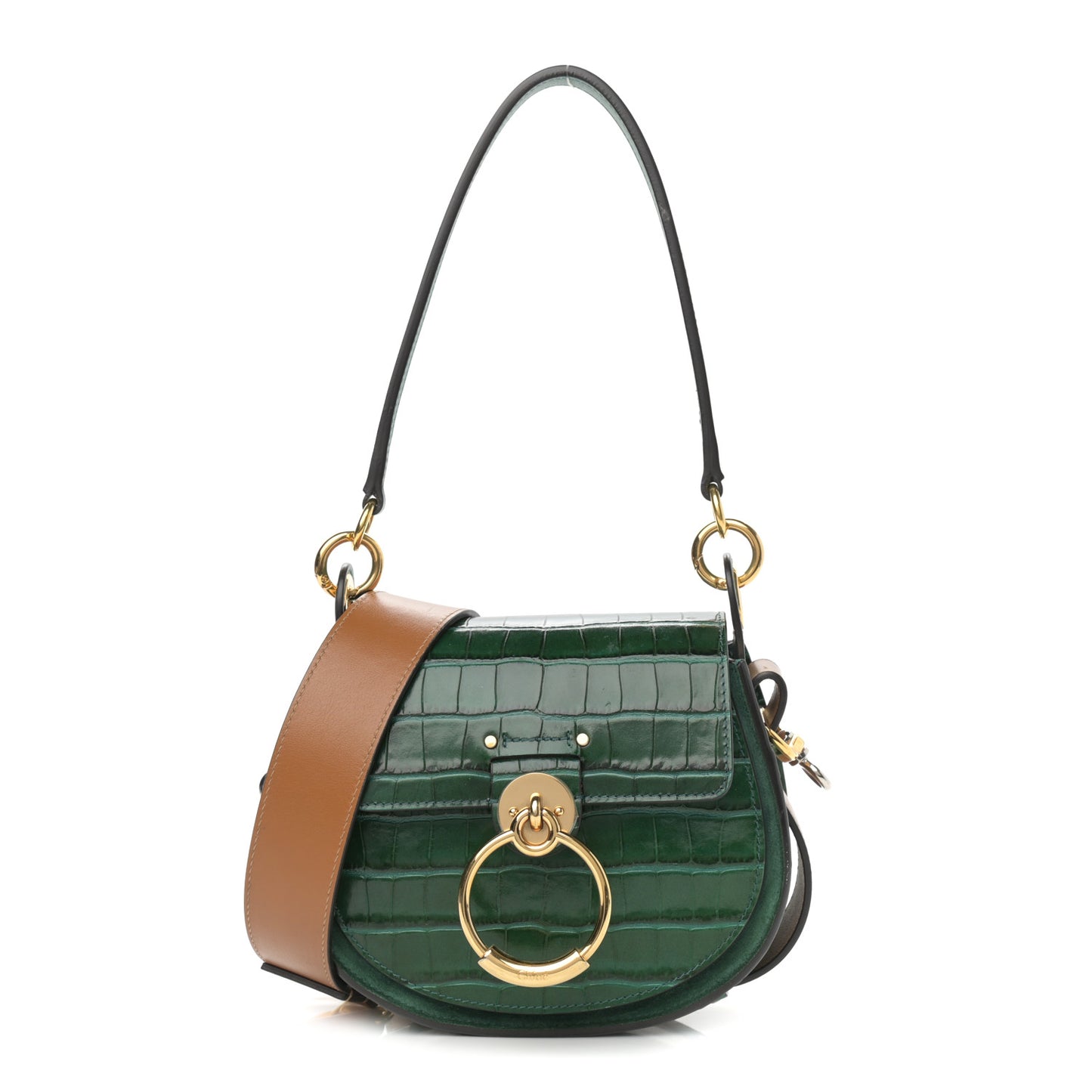Calfskin Crocodile Embossed Small Tess Bag Woodsy Green