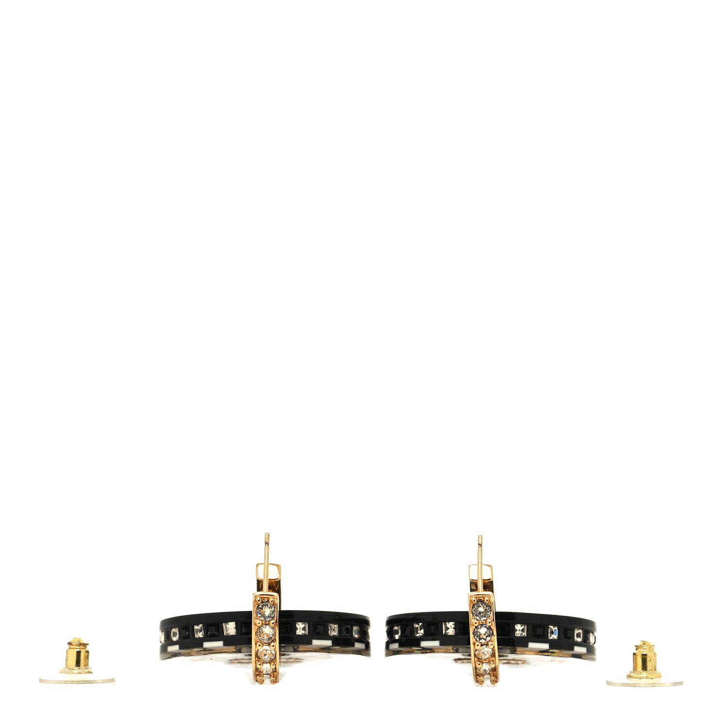Chanel Resin Crystal CC Hoop Earrings Black White 3 of 4