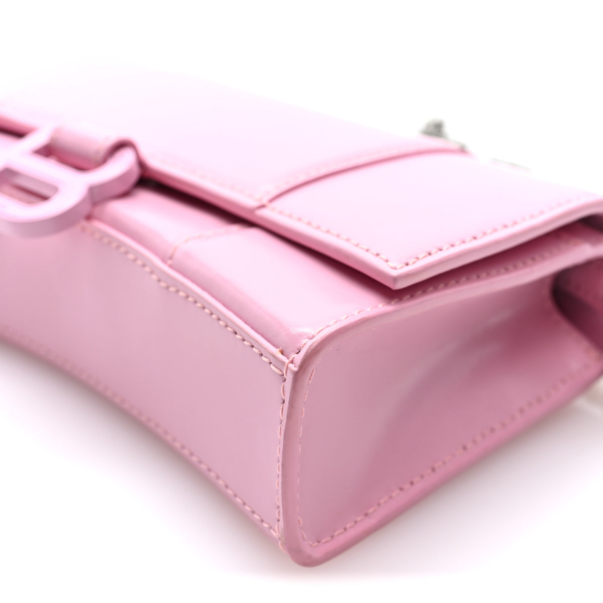 Balenciaga Shiny Box Calfskin Tonal B Hourglass Chain Bag Candy Pink 8 of 8