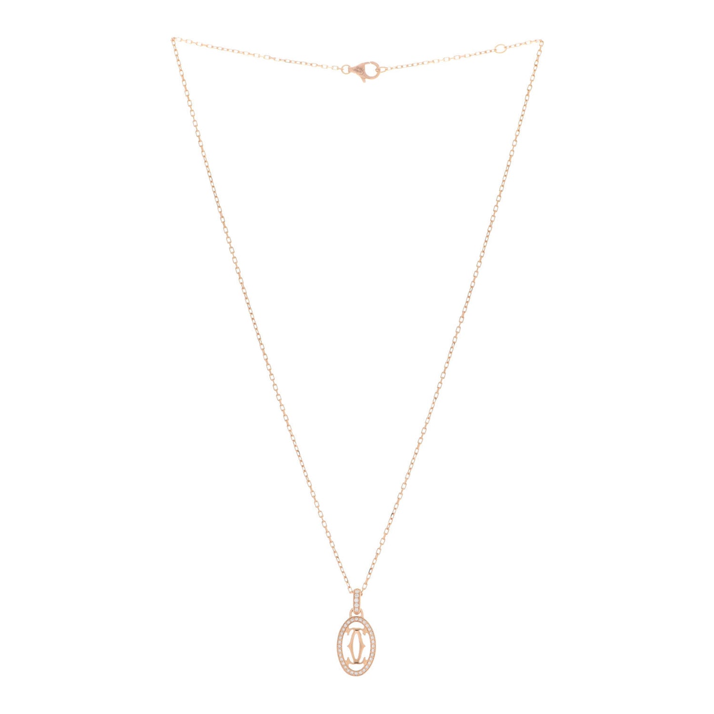 18K Pink Gold Diamond Logo Paved Pendant Necklace