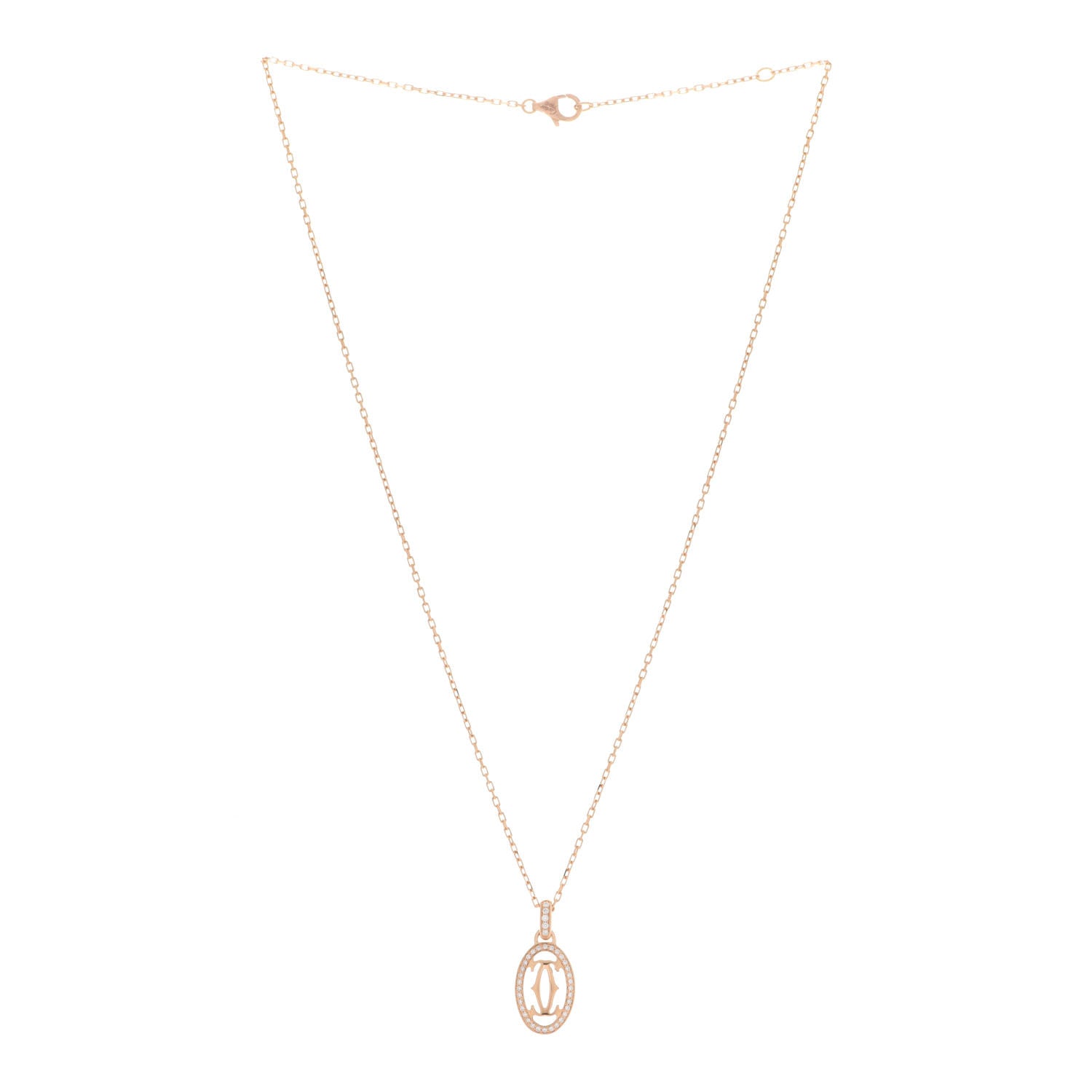 Cartier 18K Pink Gold Diamond Logo Paved Pendant Necklace 3 of 6