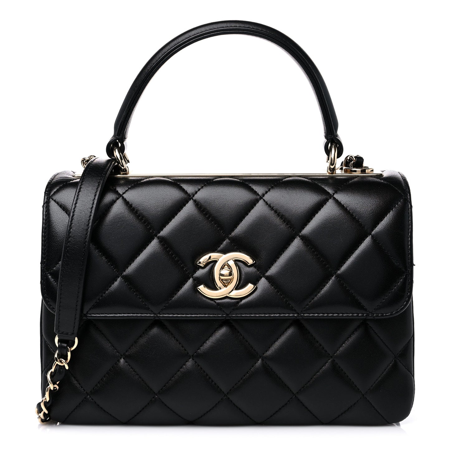 Lambskin Quilted Small Trendy CC Dual Handle Flap Bag Black