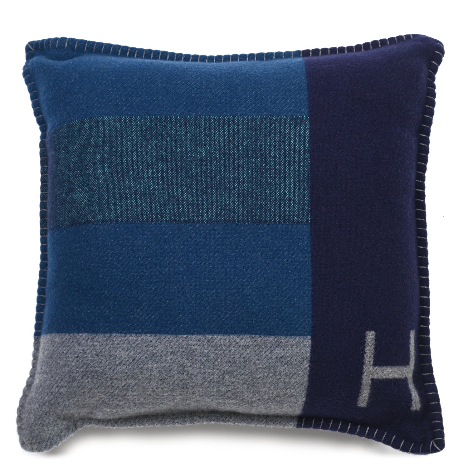 Hermes Wool Cashmere Casaque H Pillow Marine Acier 1 of 3
