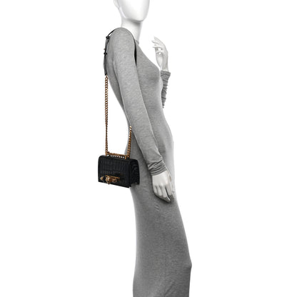 Alexander McQueen Shiny Crocodile Embossed Jeweled Satchel Black 2 of 11