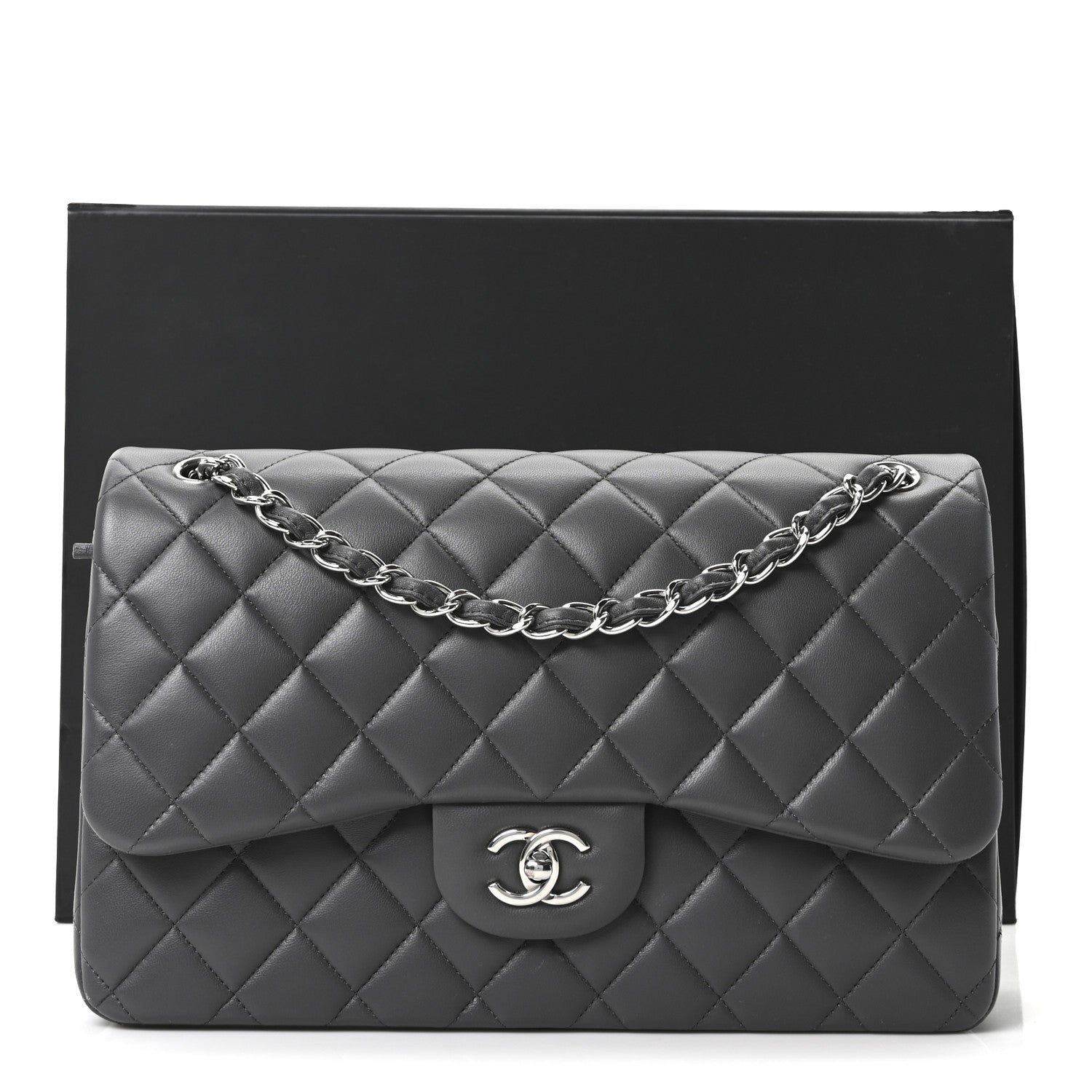 Chanel Lambskin Quilted Jumbo Double Flap Dark Grey 1864783