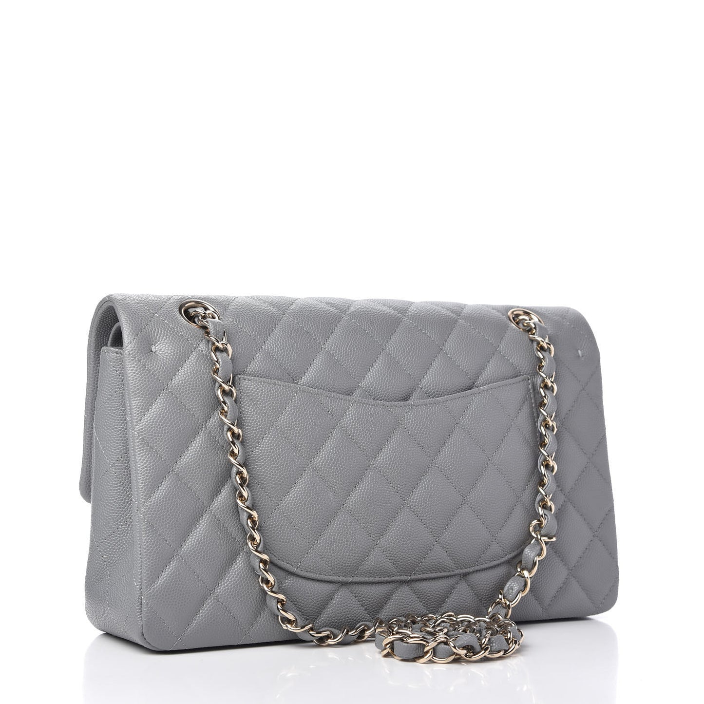 Caviar Quilted Medium Double Flap Grey