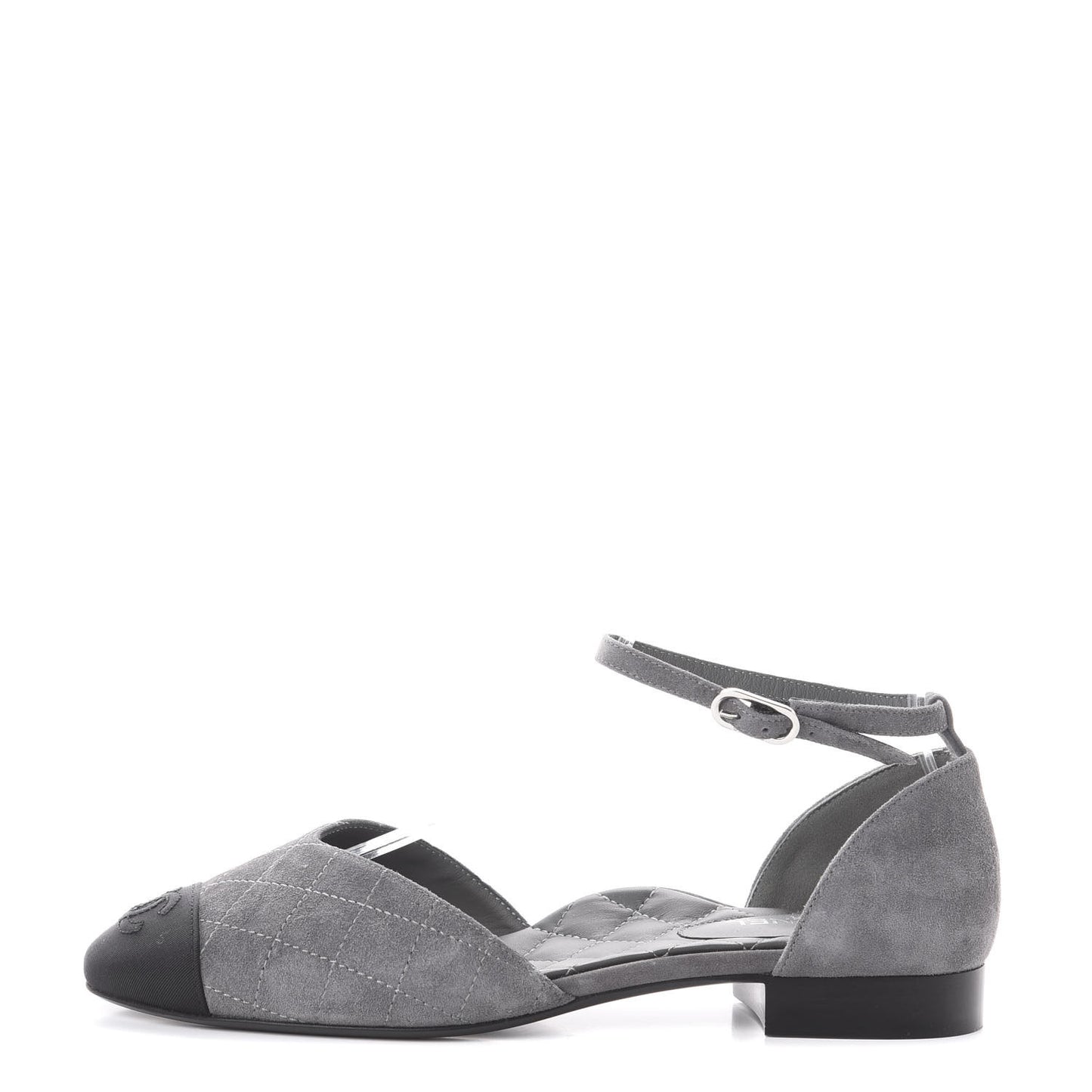 Suede Grosgrain Cap Toe CC Ankle Strap Sandals 37.5 Grey Black