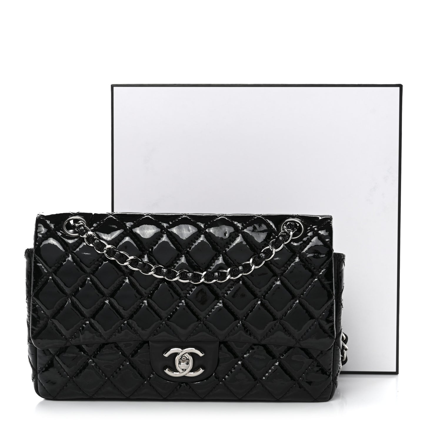 Patent Quilted Medium Double Flap Black