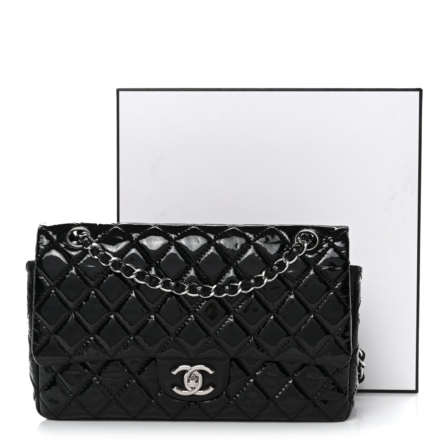 Chanel Patent Quilted Medium Double Flap Black 13 of 13