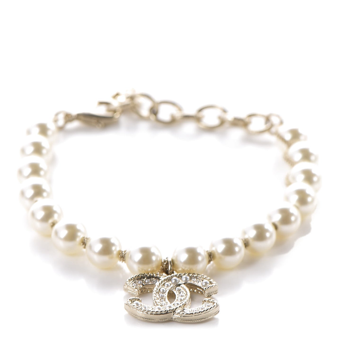Crystal Pearl CC Bracelet Gold