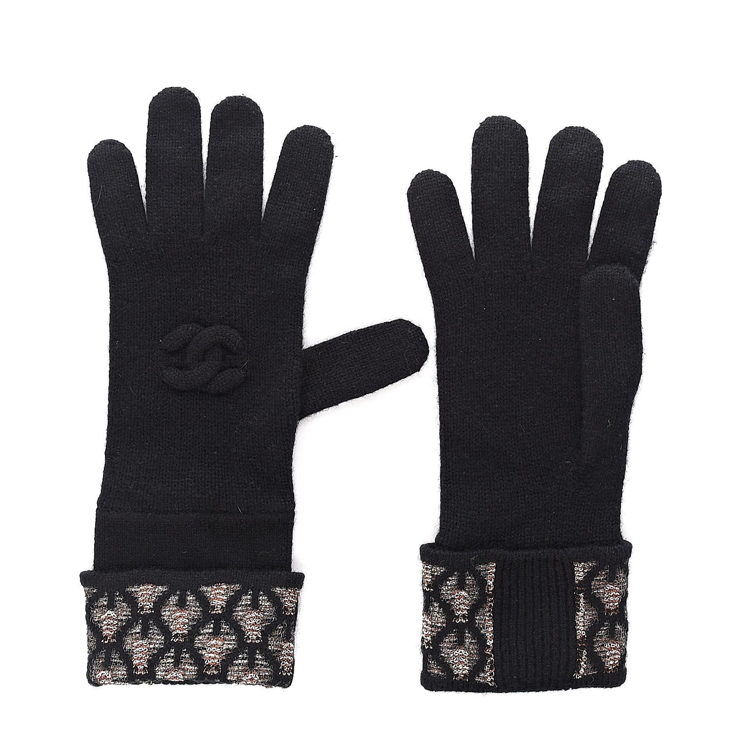 Chanel Metallic Cashmere Gloves Black 1 of 4