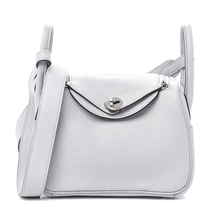 Hermes Taurillon Clemence Mini Lindy 20 Bleu Pale 1 of 10
