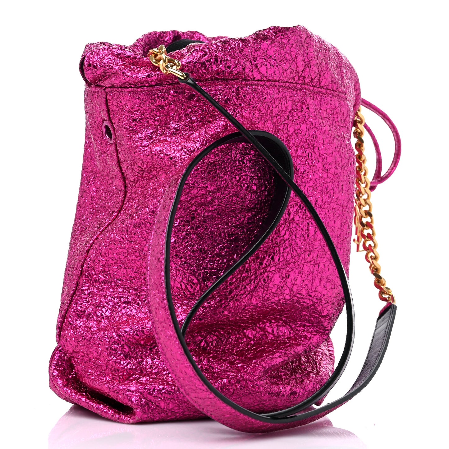 Crinkled Calfskin Small Teddy Bucket Bag Pink