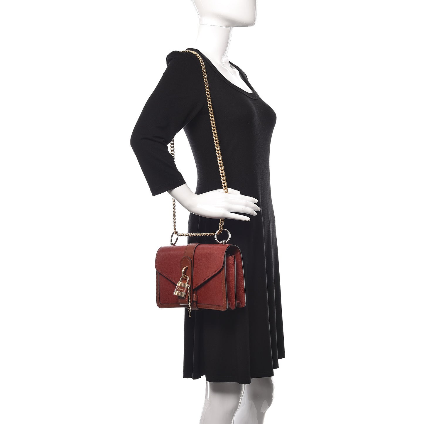 Shiny Goatskin Calfskin Aby Chain Shoulder Bag Sepia Brown
