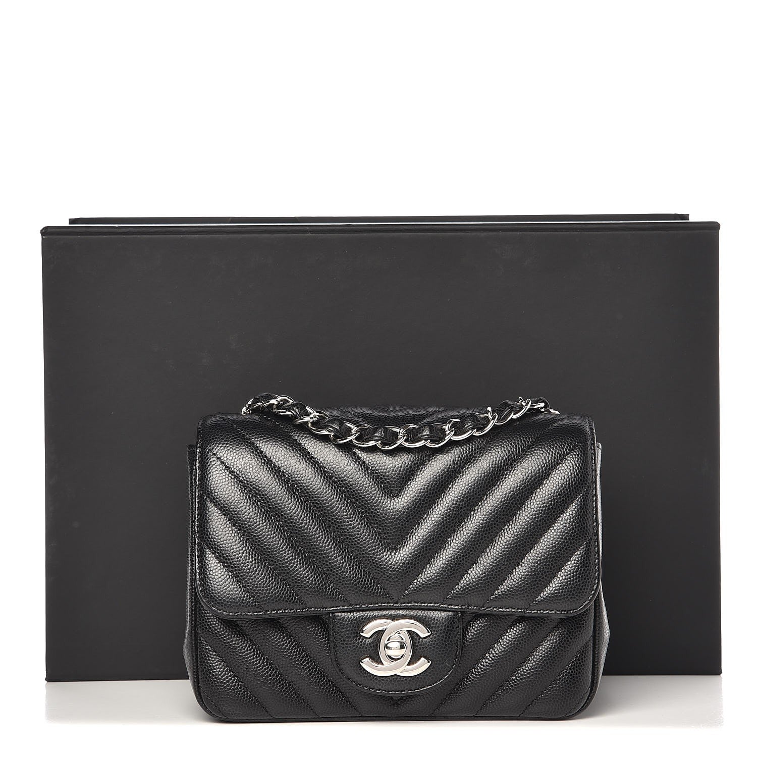 Chanel Caviar Chevron Quilted Mini Square Flap Black 8 of 8