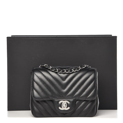 Chanel Caviar Chevron Quilted Mini Square Flap Black 8 of 8