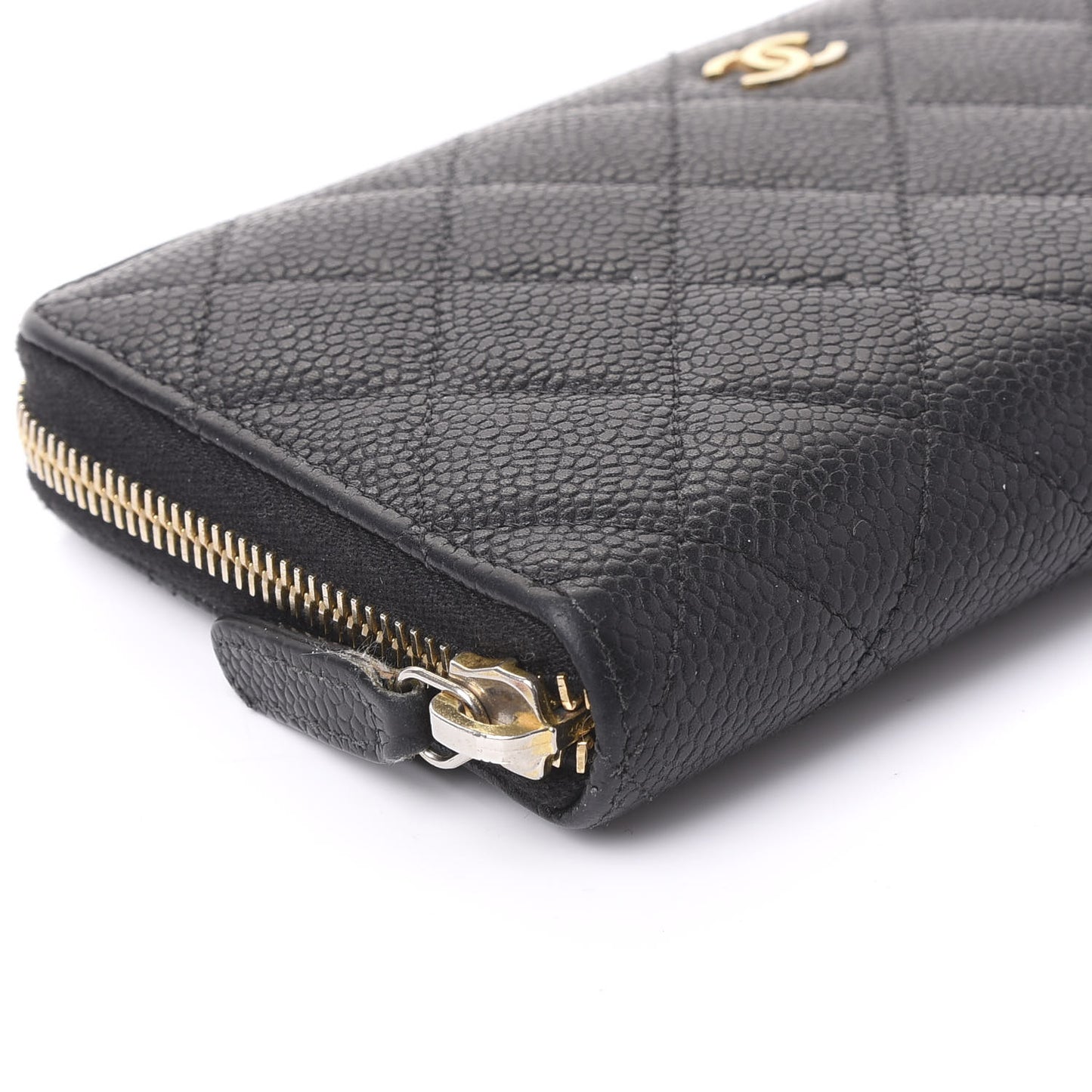 Caviar Quilted Large Gusset Zip Around Wallet Black