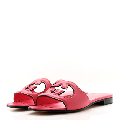 Gucci Cosmos Softy Calfskin Interlocking G Cut Out Slide Sandals 37.5 Rhodamine Pink 3 of 9