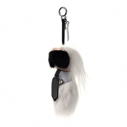 Fendi Fox Goat Mink Fur Nappa Crystal Studded Mini Karlito Tuxedo Bag Charm White Multicolor 1 of 3