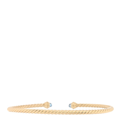 David Yurman 18K Yellow Gold Diamond Hampton Blue Topaz 3mm Cablespira Bracelet 2 of 3
