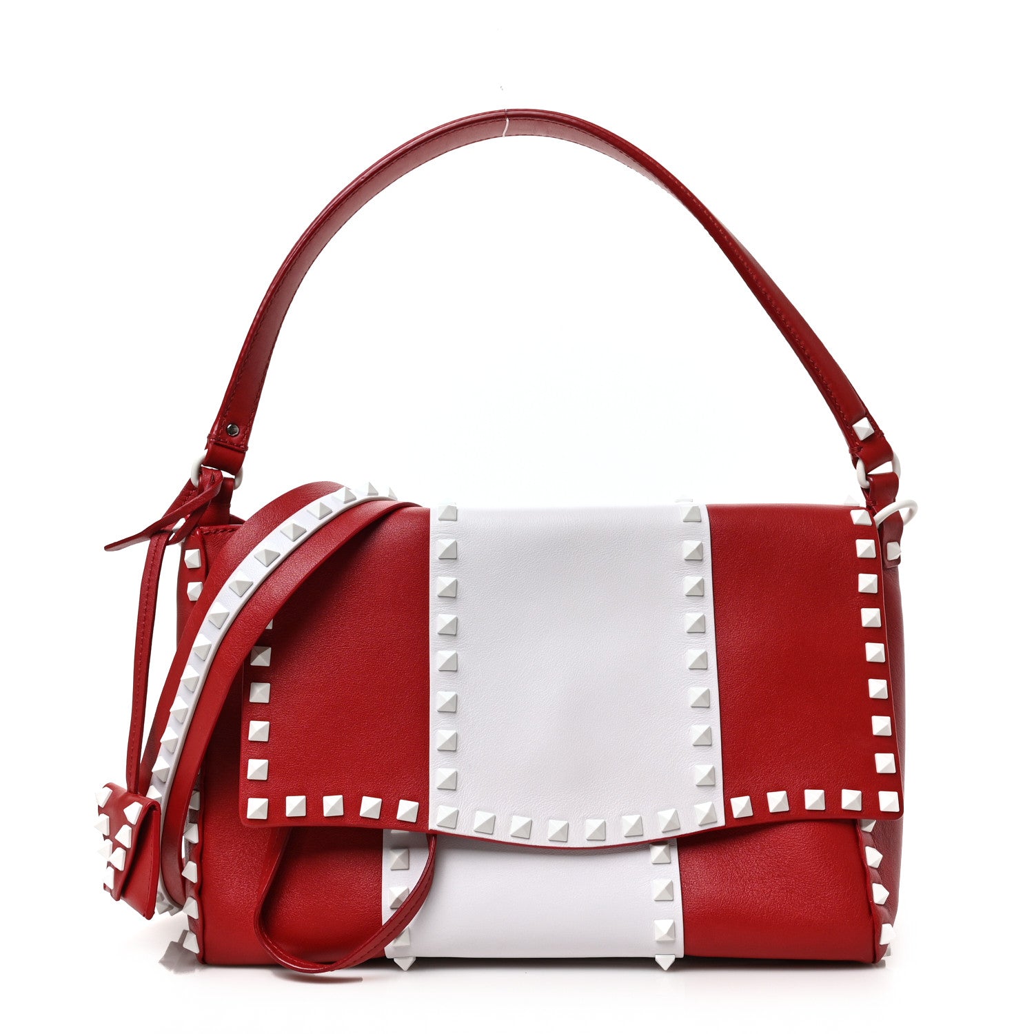 Valentino Garavani Vitello Colorblock Free Rockstud Top Handle Shoulder Bag Rosso Valentino White 1 of 8