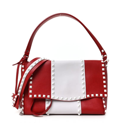 Valentino Garavani Vitello Colorblock Free Rockstud Top Handle Shoulder Bag Rosso Valentino White 1 of 8