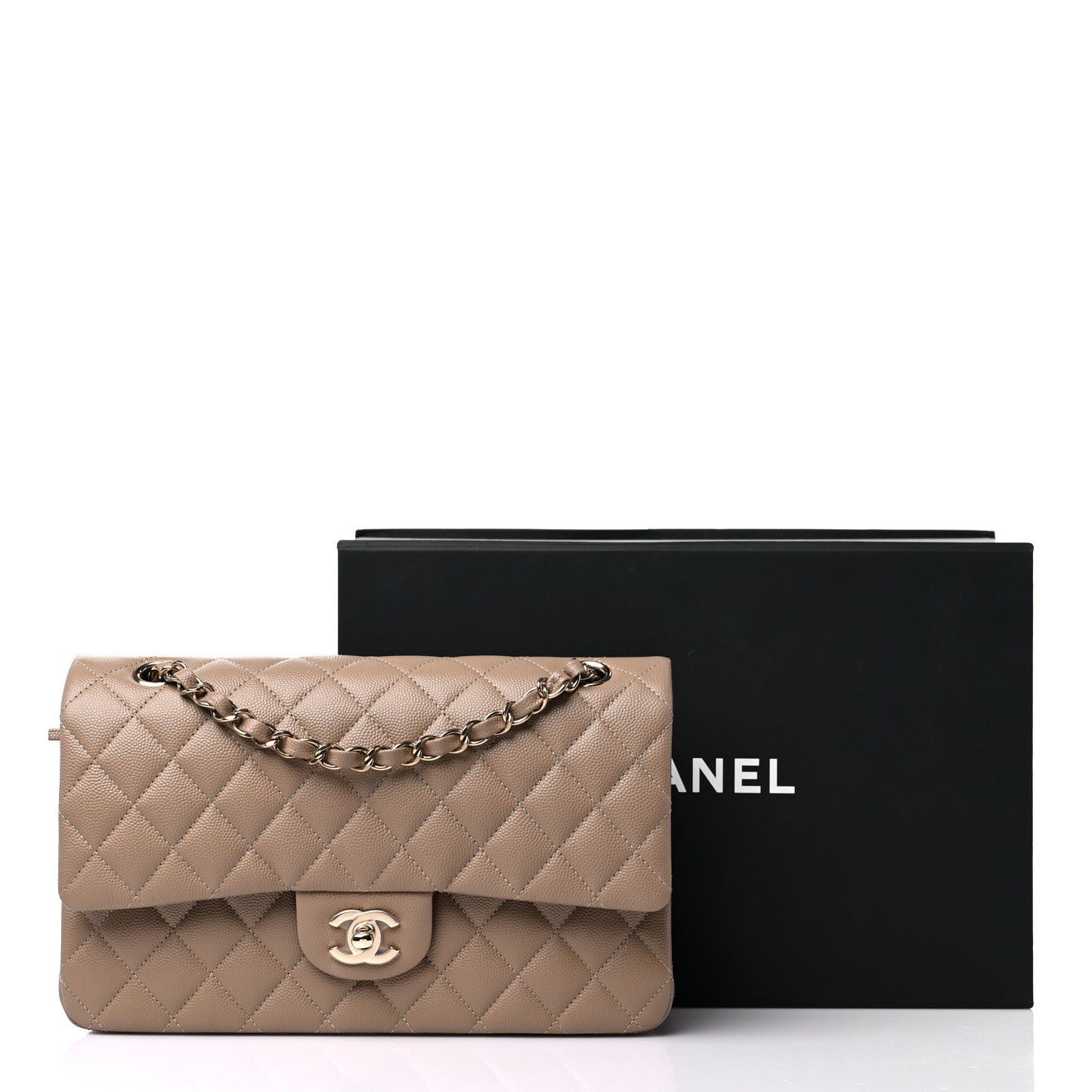 Caviar Quilted Medium Double Flap Dark Beige