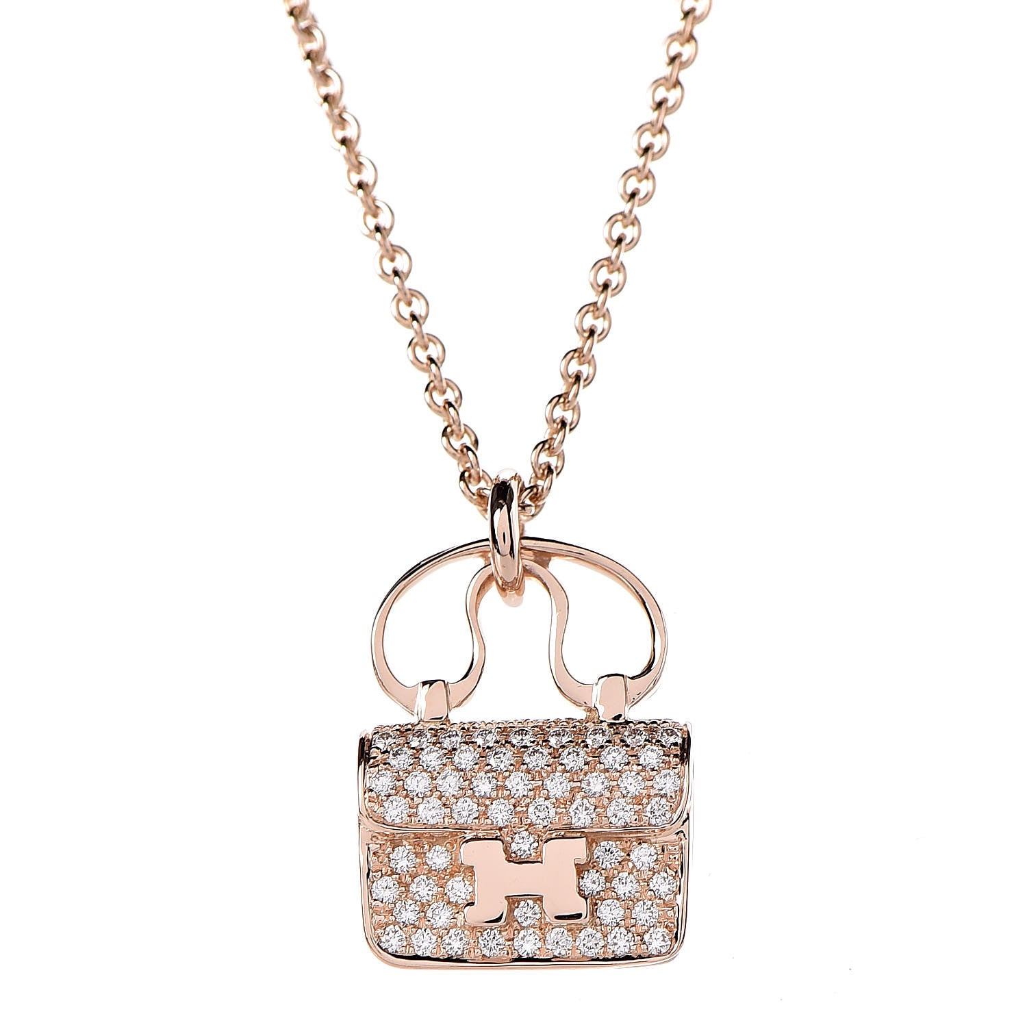 Hermes 18K Rose Gold Diamond Constance Amulette Pendant Necklace 4 of 7