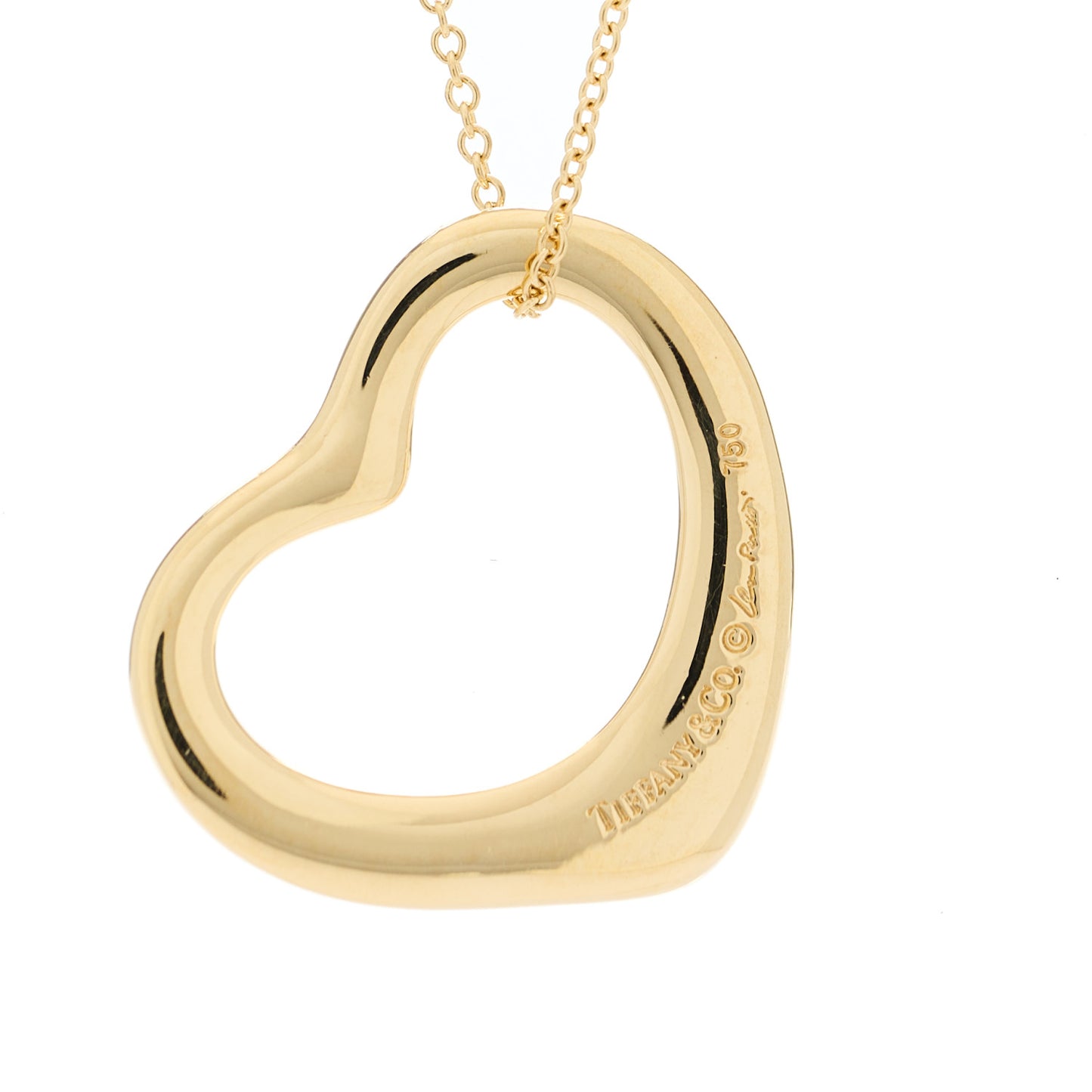 18K Yellow Gold 22mm Elsa Peretti Open Heart Pendant Necklace