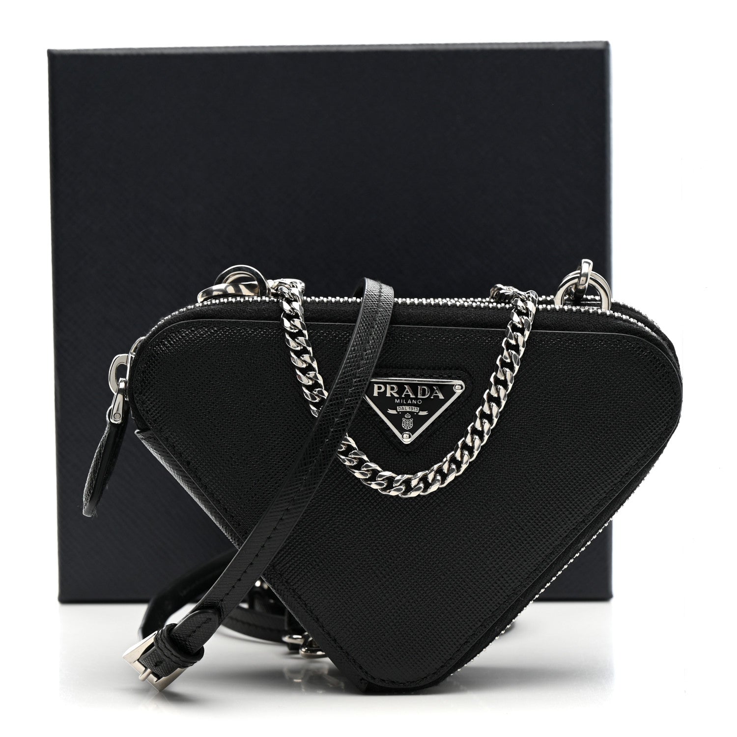 Prada Saffiano Mini Triangle Crossbody Pouch Black 16 of 16