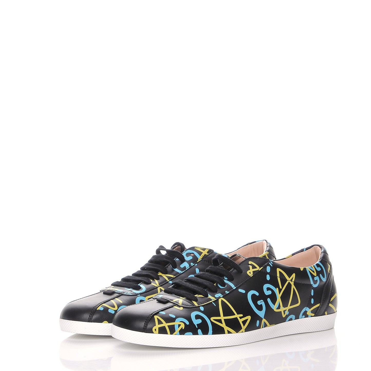 Calfskin GucciGhost Print Low Top Sneakers 41 Black New Acquamarine
