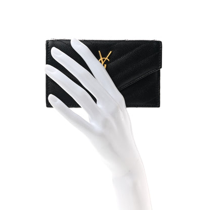 Saint Laurent Grain De Poudre Matelasse Chevron Monogram Fragments Zippered Card Case Black 2 of 8
