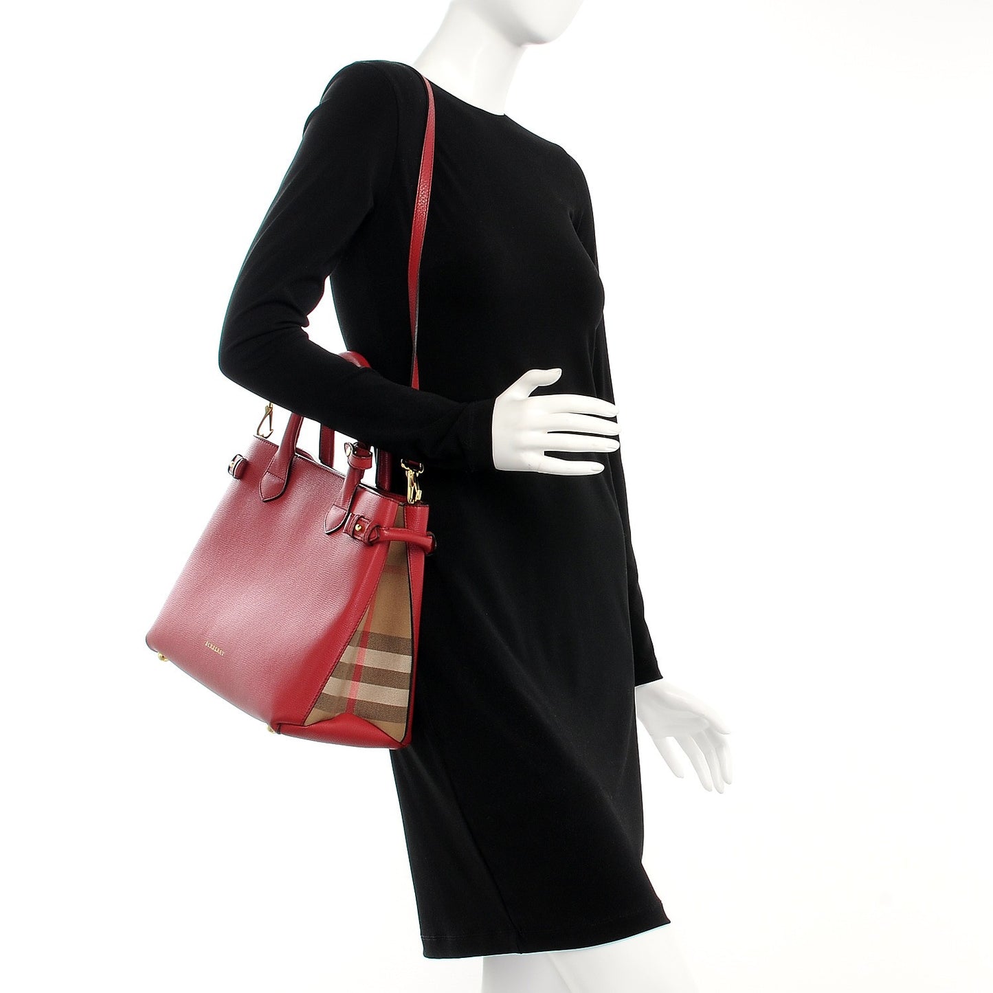 Derby Calfskin House Check Medium Banner Tote Russet Red