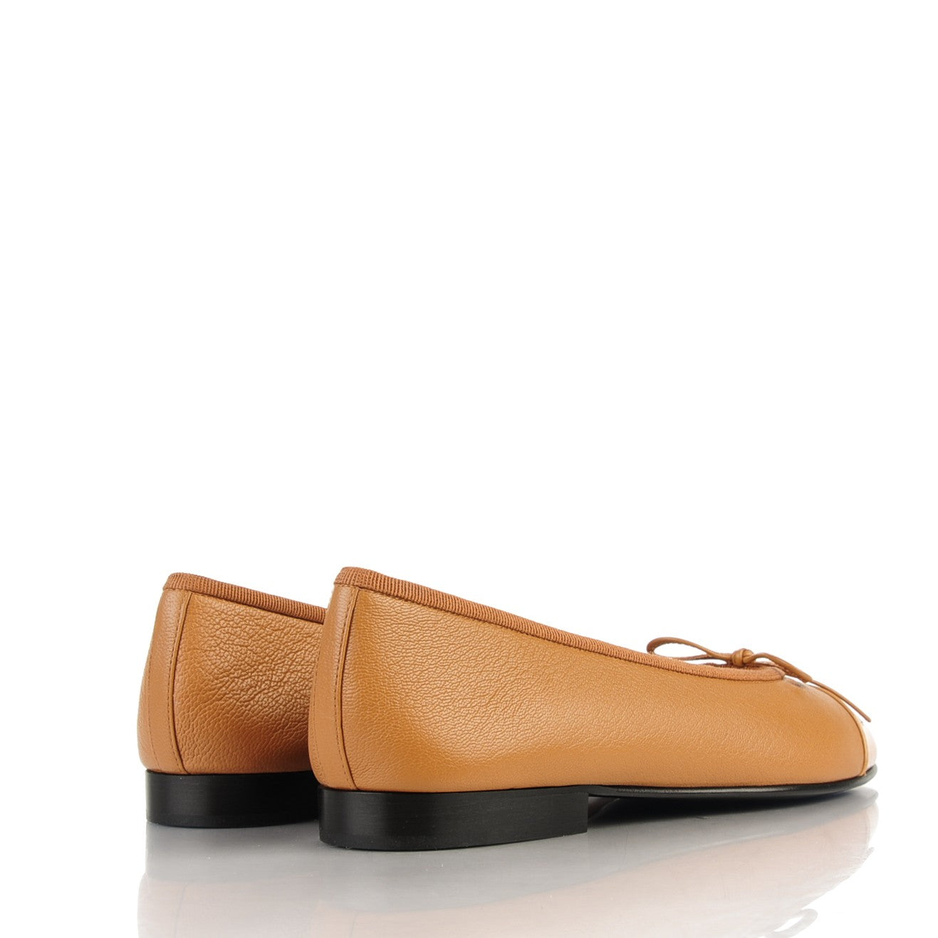 Patent Goatskin Cap Toe Ballerina Flats 36 Camel