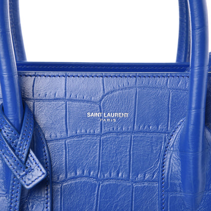 Saint Laurent Calfskin Crocodile Embossed Small Sac De Jour Royal Blue 7 of 7