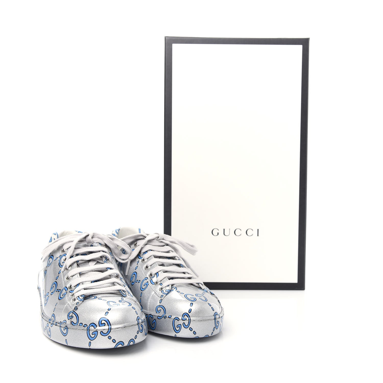 Gucci Miro Rubber Wax GucciGhost Print Mens New Ace Sneakers 8.5 Silver 12 of 12