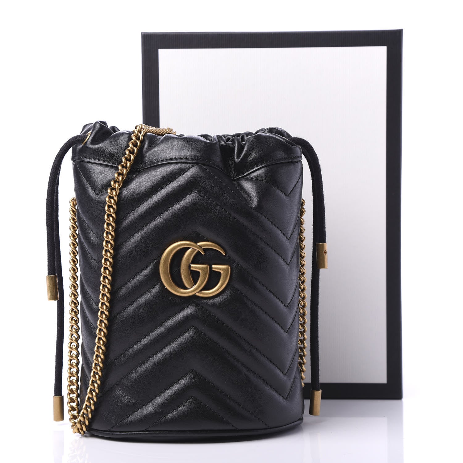 Gucci Calfskin Matelasse Mini GG Marmont 2.0 Bucket Bag Black 11 of 11
