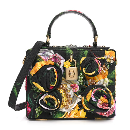 Dolce & Gabbana Brocade Crystal Embellished Floral Box Bag Black Multicolor 1 of 10